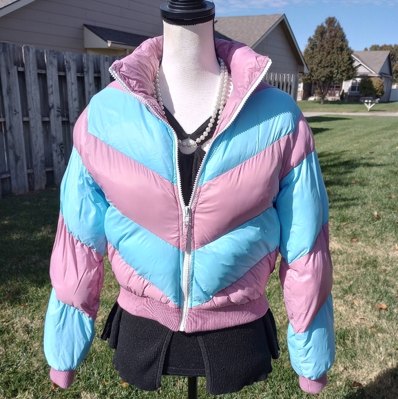 Urban Outfitters Pink & Blue Cotton Candy Puffer Jacket Coat Size XS - Picture 2 of 16